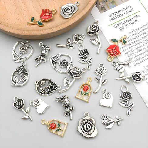 WOCRAFT 48pcs Love Heart Bracelet Charms for Jewelry Making Valentine Wedding Rose Flower Charms for DIY Necklace Keychain Craft Supplies (SN439) in Saudi Arabia