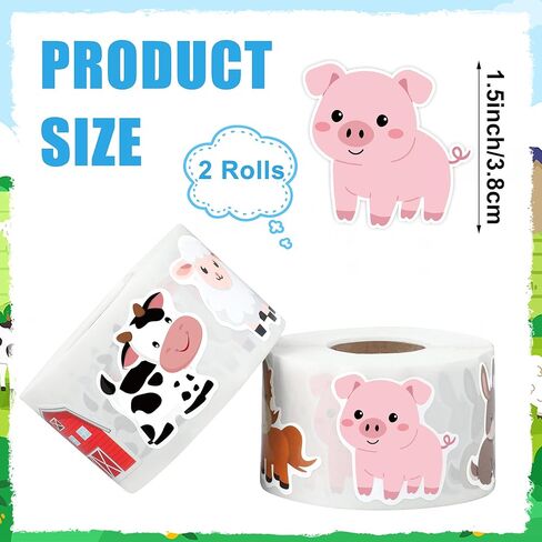 1200 Pcs Farm Animal Stickers Roll 1.5'' Farm Theme Self-Adhesive Sticker Labels 12 Designs Barnyard Animal Cow Sheep Pig Incentive Decals for Classroom Teacher Reward Office Envelope Gift Party Decor in Saudi Arabia