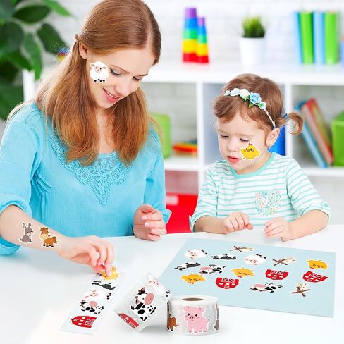 1200 Pcs Farm Animal Stickers Roll 1.5'' Farm Theme Self-Adhesive Sticker Labels 12 Designs Barnyard Animal Cow Sheep Pig Incentive Decals for Classroom Teacher Reward Office Envelope Gift Party Decor in Saudi Arabia
