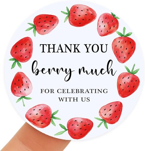 ملصقات هدايا الحفلات التي تحمل عنوان Thanks You Berry Much Strawberry - 120 × ملصقات هدايا لحفلات أعياد الميلاد بالفراولة - ملصقات مستديرة مقاس 1.6 سم لعيد الميلاد الأول شكرًا لك in Kuwait