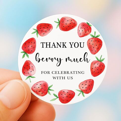 ملصقات هدايا الحفلات التي تحمل عنوان Thanks You Berry Much Strawberry - 120 × ملصقات هدايا لحفلات أعياد الميلاد بالفراولة - ملصقات مستديرة مقاس 1.6 سم لعيد الميلاد الأول شكرًا لك in Kuwait