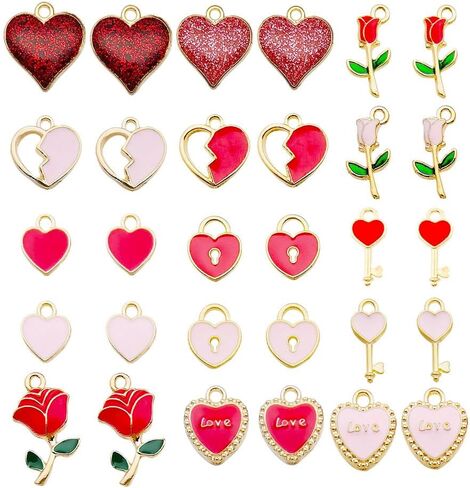 WOCRAFT 48pcs Love Heart Bracelet Charms for Jewelry Making Valentine Wedding Rose Flower Charms for DIY Necklace Keychain Craft Supplies (SN439) in Saudi Arabia