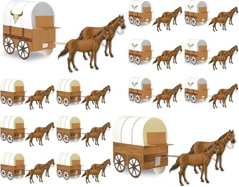 Yiaoyinnz 3D Western Covered Wagon Craft Kit Western Theme Party Decorations West Carriage and Horse Crafts West Theme Party Supplies for Carriage Desktop Paper Model Home Favors（12 Set） in Saudi Arabia