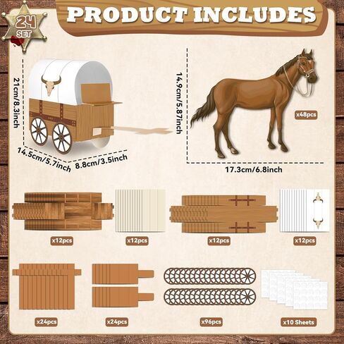 Yiaoyinnz 3D Western Covered Wagon Craft Kit Western Theme Party Decorations West Carriage and Horse Crafts West Theme Party Supplies for Carriage Desktop Paper Model Home Favors（12 Set） in Saudi Arabia