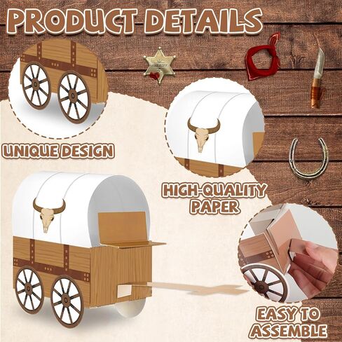 Yiaoyinnz 3D Western Covered Wagon Craft Kit Western Theme Party Decorations West Carriage and Horse Crafts West Theme Party Supplies for Carriage Desktop Paper Model Home Favors（12 Set） in Saudi Arabia