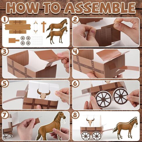 Yiaoyinnz 3D Western Covered Wagon Craft Kit Western Theme Party Decorations West Carriage and Horse Crafts West Theme Party Supplies for Carriage Desktop Paper Model Home Favors（12 Set） in Saudi Arabia