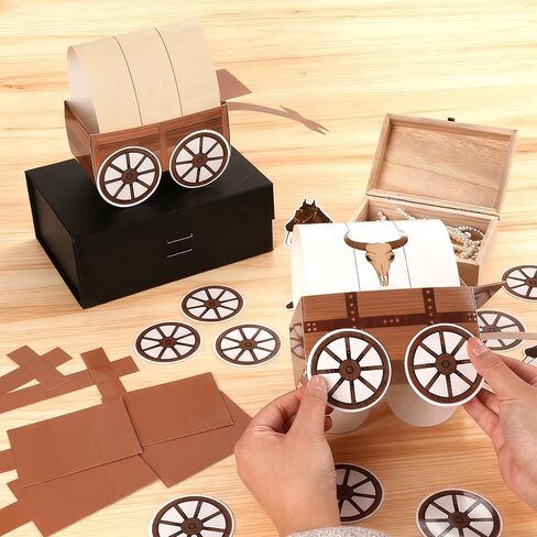Yiaoyinnz 3D Western Covered Wagon Craft Kit Western Theme Party Decorations West Carriage and Horse Crafts West Theme Party Supplies for Carriage Desktop Paper Model Home Favors（12 Set） in Saudi Arabia