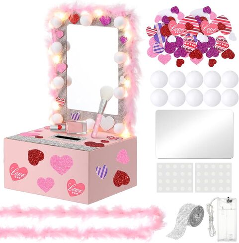 Thyle 38 Pcs Valentines Vanity Box Mailbox DIY Craft Kit Vanity Desk Card Box Making Set Valentines Day Table Mailbox for School Classroom Game Activities Exchange Gift Holiday Party Favor Decoration in Saudi Arabia