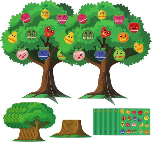 36 مجموعة من شجرة فاكهة الروح ثلاثية الأبعاد يمكنك صنعها بنفسك، شجرة فاكهة للتعلم الديني المسيحي، اصنع شجرة الفاكهة الخاصة بك من الكتاب المقدس لعيد الفصح في مرحلة ما قبل المدرسة، طفل صغير VBS، لوازم حفلات الفصل المدرسي يوم الأحد in Kuwait