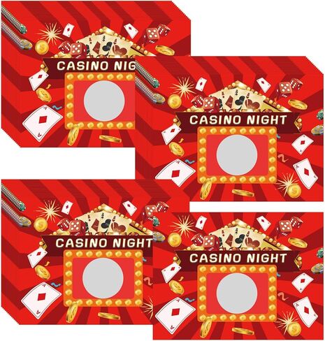 50 Pack Casino Theme Party Decorations Scratch Off Cards Casino Games Card with Silver Scratch Stickers - 3 x 4 Inch Casino Night Party Gambling Scratch Off Game Cards for Party Favors, Business in Saudi Arabia