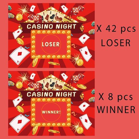 50 Pack Casino Theme Party Decorations Scratch Off Cards Casino Games Card with Silver Scratch Stickers - 3 x 4 Inch Casino Night Party Gambling Scratch Off Game Cards for Party Favors, Business in Saudi Arabia