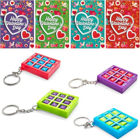 28PACK Valentine's Day Greeting Cards With Tic Tac Toe Game Keychains, Kids Valentine Exchange Cards for Girls Boys School Class Exchange Gifts, Classroom Prizes, Valentine Party Favors in Saudi Arabia