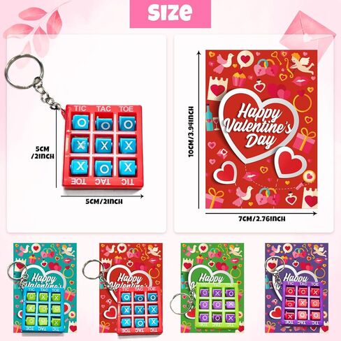 28PACK Valentine's Day Greeting Cards With Tic Tac Toe Game Keychains, Kids Valentine Exchange Cards for Girls Boys School Class Exchange Gifts, Classroom Prizes, Valentine Party Favors in Saudi Arabia