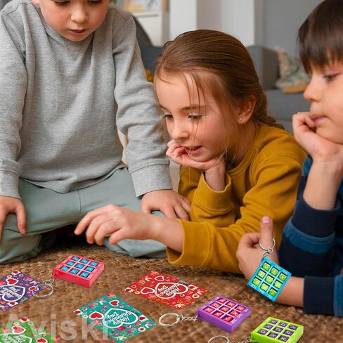 28PACK Valentine's Day Greeting Cards With Tic Tac Toe Game Keychains, Kids Valentine Exchange Cards for Girls Boys School Class Exchange Gifts, Classroom Prizes, Valentine Party Favors in Saudi Arabia