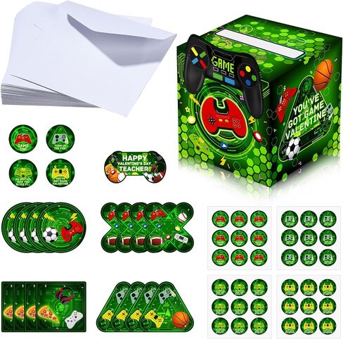 Funrous Valentines Day Video Game Mailbox for Kids, 33 Pack Valentines Cards School Classroom Exchange, 1 Box, 32 Game Student Cards, 1 Teacher Card, Valentine Gifts Party Favor Boy Girls DIY Decor in Saudi Arabia
