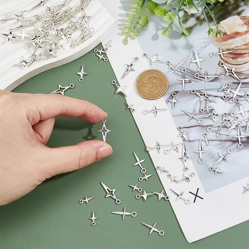 SUPERFINDINGS 200 قطعة 5 أنماط فضية نجمة سحر شمال نجمة سحر التبتية نمط سبيكة المعلقات السائبة الجوف نقطة نجمة قلادة DIY بها بنفسك الحرفية قلادة سوار قلادة المفاتيح هدية عيد in Kuwait