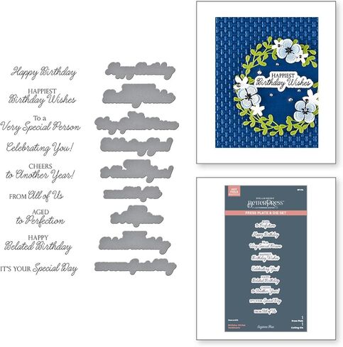 Spellbinders BP-318 عيد ميلاد Wishes Sentiments مجموعة أطباق ويموت من BetterPress من مجموعة Texture & Foliage من Suzanne Hue in Saudi Arabia