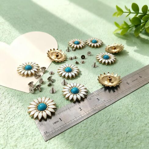 Mingchen 10 Pcs White Chrysanthemum Inlay Turquoise Decorative Buckle Conchos, Metal Screw Back Buttons for DIY Leather Goods Accessories (Gold) in Saudi Arabia