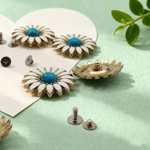 Mingchen 10 Pcs White Chrysanthemum Inlay Turquoise Decorative Buckle Conchos, Metal Screw Back Buttons for DIY Leather Goods Accessories (Gold) in Saudi Arabia