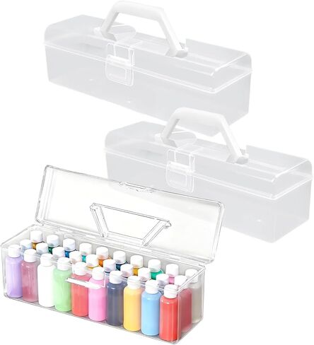 3 Pcs Acrylic Paint Storage Organizer, Transparent Portable Stackable Art Supplies Holder with Double Locks, Paint Brush Craft Tool Box for Painting in Saudi Arabia