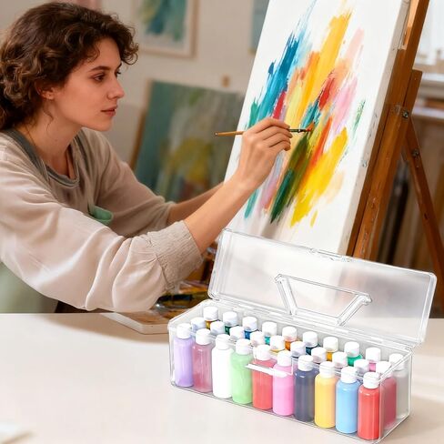 3 Pcs Acrylic Paint Storage Organizer, Transparent Portable Stackable Art Supplies Holder with Double Locks, Paint Brush Craft Tool Box for Painting in Saudi Arabia