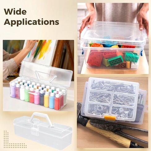 3 Pcs Acrylic Paint Storage Organizer, Transparent Portable Stackable Art Supplies Holder with Double Locks, Paint Brush Craft Tool Box for Painting in Saudi Arabia