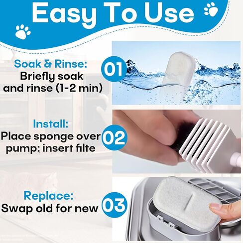 12 عبوة من فلاتر مياه القطط البديلة لموزع مياه الحيوانات الأليفة من الفولاذ المقاوم للصدأ 108 أونصة/3.2 لتر و67 أونصة/2 لتر، نافورة موزع مياه داخلية للقطط/الكلاب لمعظم نوافير مياه الحيوانات الأليفة 12 فلترًا و12 إسفنجة in Kuwait