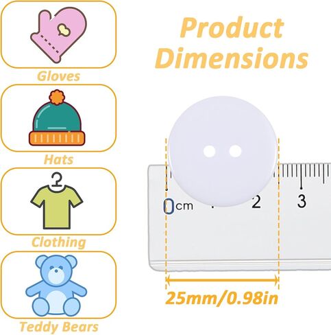 100 Pcs White Buttons for Crafts 1 Inch 2 Hole Round Resin Button for Sewing 1 Inch White Buttons for Crafts, Sewing, Clothes in Saudi Arabia