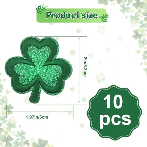 St. Patrick's Day Embroidered Patches (10-Pack) - Green Shamrock Appliqué Iron On & Sew On for Clothing, Uniform, Bag, Hat Accessory Decor in Saudi Arabia
