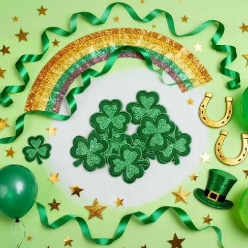 St. Patrick's Day Embroidered Patches (10-Pack) - Green Shamrock Appliqué Iron On & Sew On for Clothing, Uniform, Bag, Hat Accessory Decor in Saudi Arabia