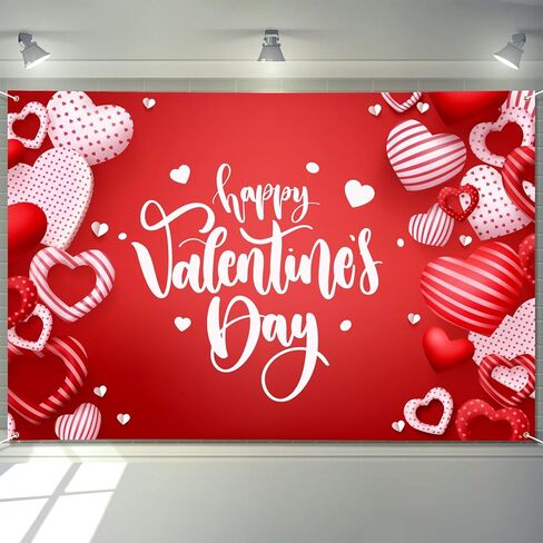 Large Valentines Day Banner 72" x 48" Decorations Happy Valentine's Day Banner Romantic Hearts Love Party Supplies Photography Background for Indoor Outdoor Garden,Yard,Party Home Decor in Saudi Arabia