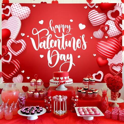 Large Valentines Day Banner 72" x 48" Decorations Happy Valentine's Day Banner Romantic Hearts Love Party Supplies Photography Background for Indoor Outdoor Garden,Yard,Party Home Decor in Saudi Arabia