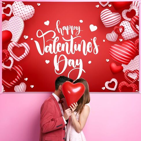 Large Valentines Day Banner 72" x 48" Decorations Happy Valentine's Day Banner Romantic Hearts Love Party Supplies Photography Background for Indoor Outdoor Garden,Yard,Party Home Decor in Saudi Arabia