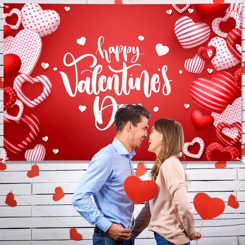 Large Valentines Day Banner 72" x 48" Decorations Happy Valentine's Day Banner Romantic Hearts Love Party Supplies Photography Background for Indoor Outdoor Garden,Yard,Party Home Decor in Saudi Arabia