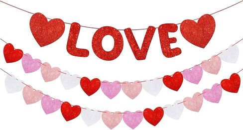 Fulmoon Pre Strung Valentines Decor Glitter Valentine's Day Banner Glitter Heart Garland Banner, for Valentines Decorations, Anniversary, Wedding, Engagement Party, and Home Decor(Love) in Saudi Arabia
