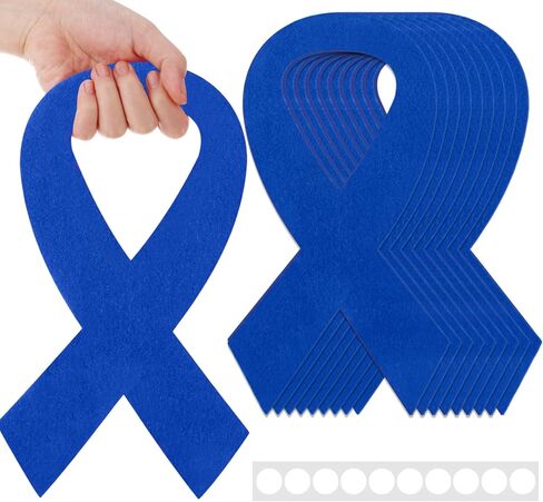 10 Pcs 12 Inch Large Blue Ribbons Colon Colorectal Prostate Cancer Awareness Signs Child Abuse Felt Cutouts with Glue Points for Fundraising Decorations in Saudi Arabia