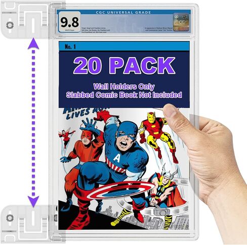 Hello LLamas SlabGrabs-Standard Fit 40-Piece Comic Wall Mount (Holds 20 Slabs), Active-Grip Security Lock, Heavy Duty Clear Display for PSA & Pre-2024 CGC – Not for Thick Slabs in Saudi Arabia