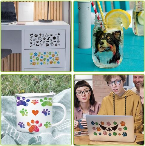 arricraft 10 Pcs Animals UV DTF Cup Wrap Transfer Sticker, 10 Styles Dog Mama Words Transfer Paper Paw Prints Rub on Stickers PVC Cup Wrap Waterproof Rub Decals for Glass 24x11cm/9.4x4.3inch in Saudi Arabia