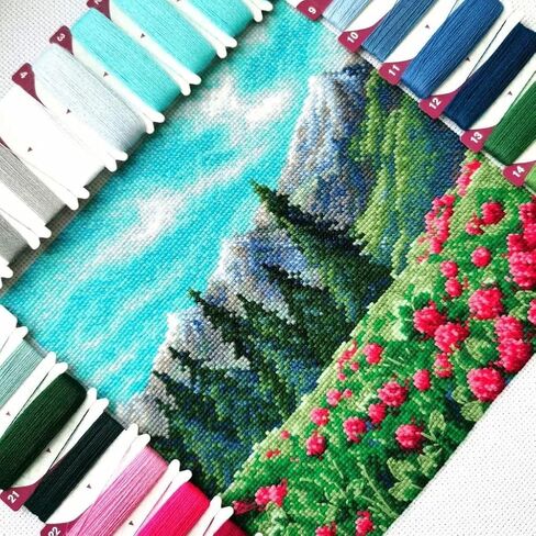 RIOLIS - Mountain Clover 2131, Cross Stitch Kits 7¾" x 7¾", Cross Stitch Kits for Beginners & Advanced, Crossstitching Kit Adult, Embroidery Counted Stitching Kit in Saudi Arabia