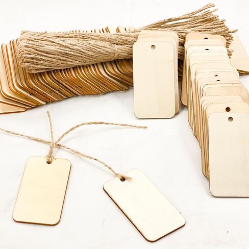 200 Pack 3 Inch Wooden Tags Wood Rectangle Round Corner Tags with Twine Unfinished Wood Gifts Labels for Crafts (1.6X 3 in) in Saudi Arabia