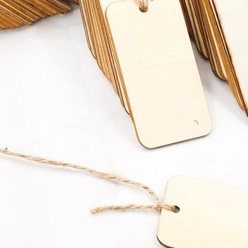 200 Pack 3 Inch Wooden Tags Wood Rectangle Round Corner Tags with Twine Unfinished Wood Gifts Labels for Crafts (1.6X 3 in) in Saudi Arabia