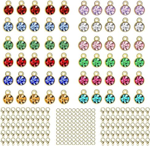BetterJonny 260pcs Charms for Jewelry Making, 60pcs Gold Crystal Birthstone Charms Beads with 100 Lobster Clasps and 100 Jump Ring for Necklace Bracelet Earring in Saudi Arabia