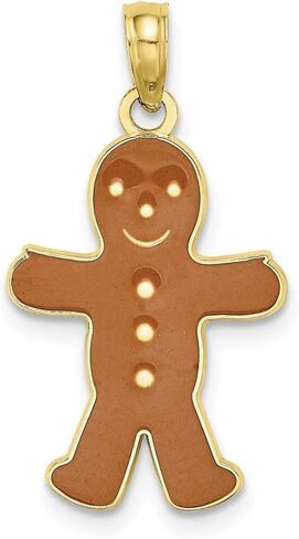 10K Yellow Gold 3D Gingerbread Man with Enamel Pendant (0.91 x 0.53 inches) in Saudi Arabia