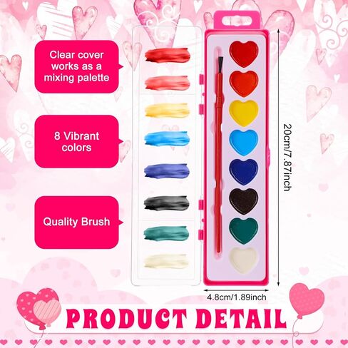 50 Pack Valentines Heart Shape Watercolor Paint Set 8 Washable Colors 10 Styles with Brushes Water Color Painting Kit for Valentine's Day Party Favor Prizes Exchange Gifts Painting Kit in Saudi Arabia