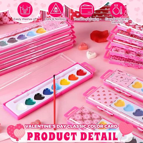 50 Pack Valentines Heart Shape Watercolor Paint Set 8 Washable Colors 10 Styles with Brushes Water Color Painting Kit for Valentine's Day Party Favor Prizes Exchange Gifts Painting Kit in Saudi Arabia