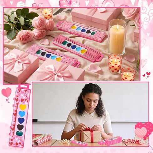 50 Pack Valentines Heart Shape Watercolor Paint Set 8 Washable Colors 10 Styles with Brushes Water Color Painting Kit for Valentine's Day Party Favor Prizes Exchange Gifts Painting Kit in Saudi Arabia