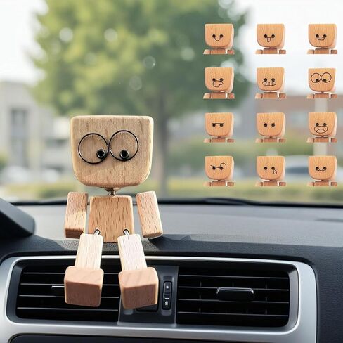 Shaking Wooden Man Figurine with 12PCS Magnetic Expressions,Handmade Shaking Feet Wooden Doll with Multiple Magnetic Decorations,Funny Bobblehead Car Dashboard Decor,Car Ornaments Action Figure﻿-AHL in Saudi Arabia
