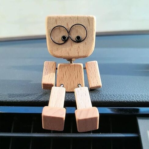 Shaking Wooden Man Figurine with 12PCS Magnetic Expressions,Handmade Shaking Feet Wooden Doll with Multiple Magnetic Decorations,Funny Bobblehead Car Dashboard Decor,Car Ornaments Action Figure﻿-AHL in Saudi Arabia