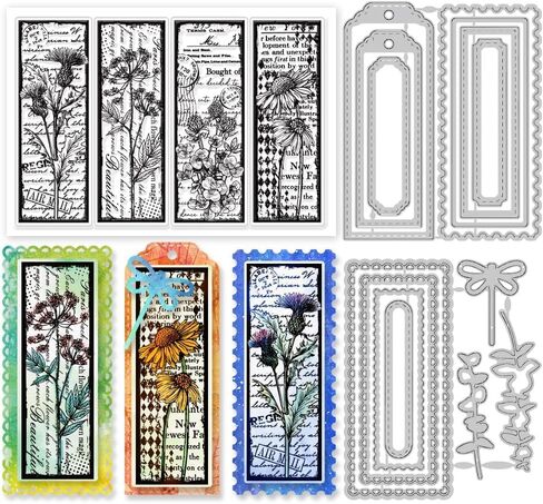 Vintage Flowers Plants Label Frame Clear Stamps and Lace Label Cutting Dies Set for DIY Scrapbooking Cards Making Decorative Photo Album Notebook in Saudi Arabia