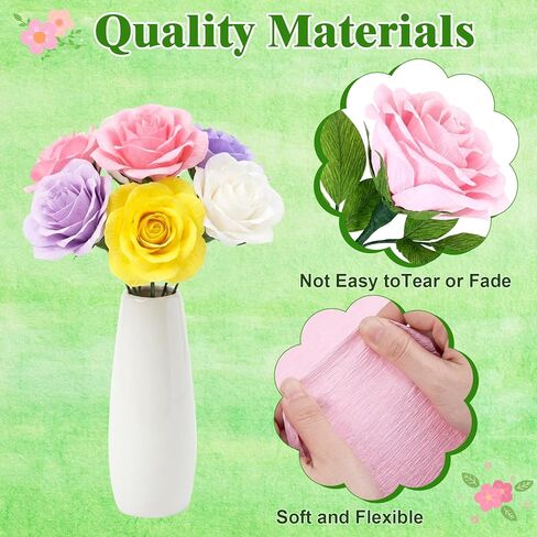 36 Rolls of 36 Color Crepe Paper for Flowers Making 295 ft Bulk Crepe Paper Sheets with 100 Flower Rods and 6 Rolls Tape for Bouquet Wrapping Paper, DIY Carfts, Wedding, Party (10 Inch x 8.2 FT/Roll) in Saudi Arabia